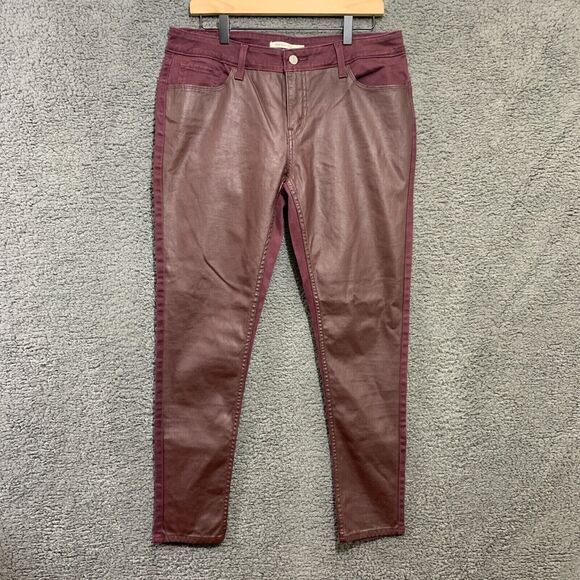 Levis Womens 535 Super Skinny Jeans Size 32 Red Coated Faux Leather Panel Edgy - Picture 1 of 16